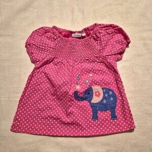 Jojo Maman Bébé girls 18-24 smocked top with elephant & flowers pink & white Guc